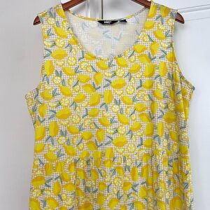 Lands' End Lemon Tiered Maxi Dress Preppy Summer 1X Checked